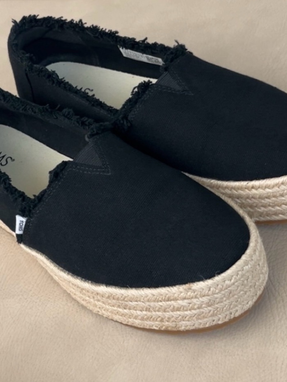 Toms Black Canvas Espadrille Platform Slip-Ons